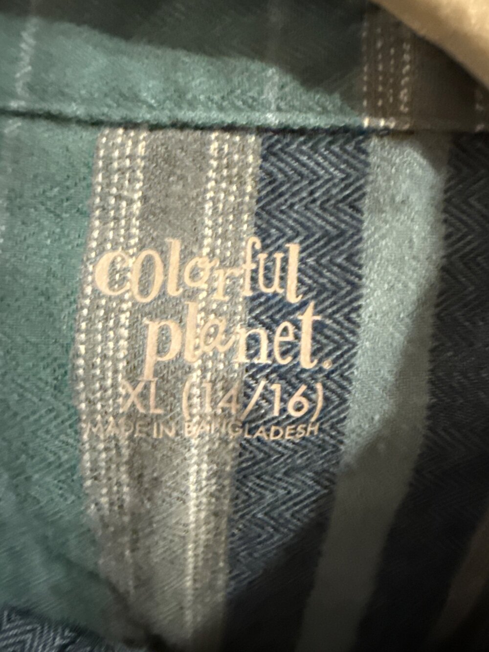 NEW with tags, Colorful Planet Plaid Flannel Shirt Teal Blue Gray XL 14 16 - Picture 2 of 7